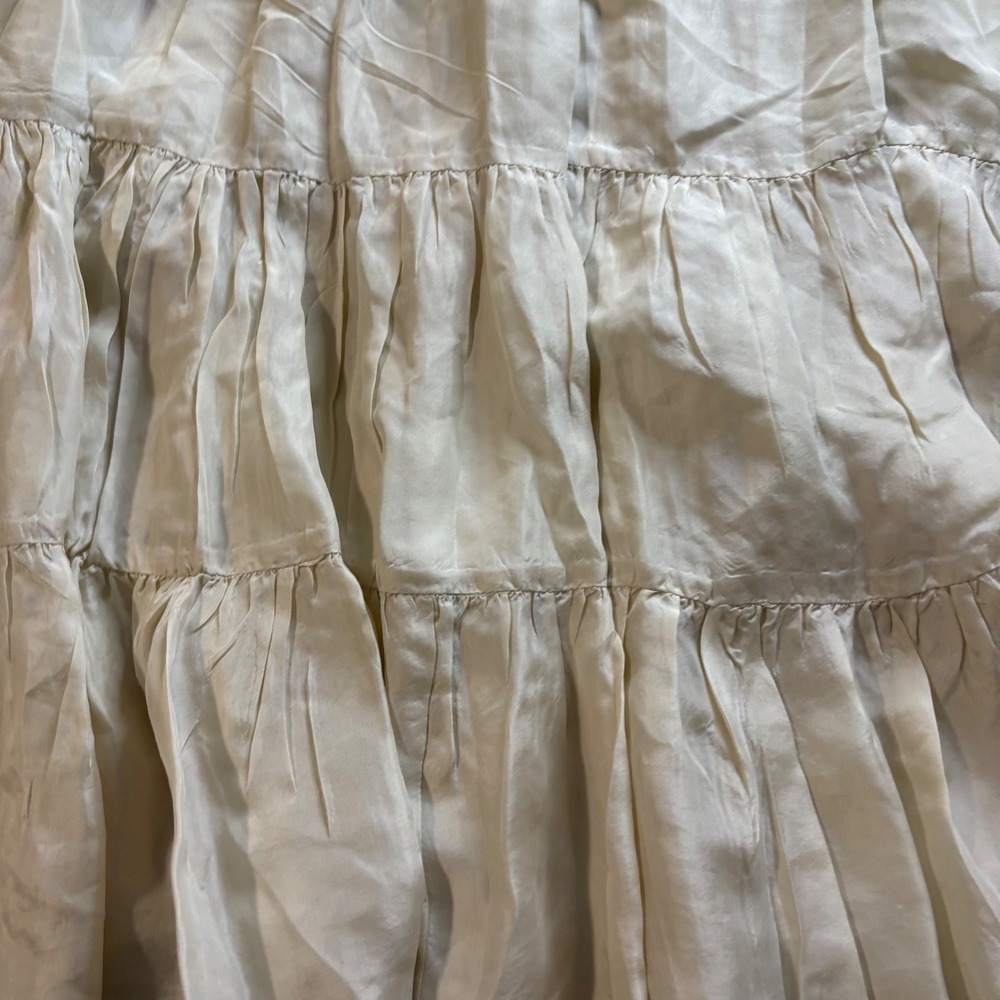 Calypso Christiane Celle Silk Tiered Maxi Skirt Cream Ivory Boho Elastic Waist S - Picture 9 of 11